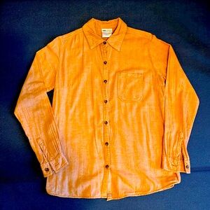 Dickies, size small, orange color, soft-cotton long-sleeve button down shirt.